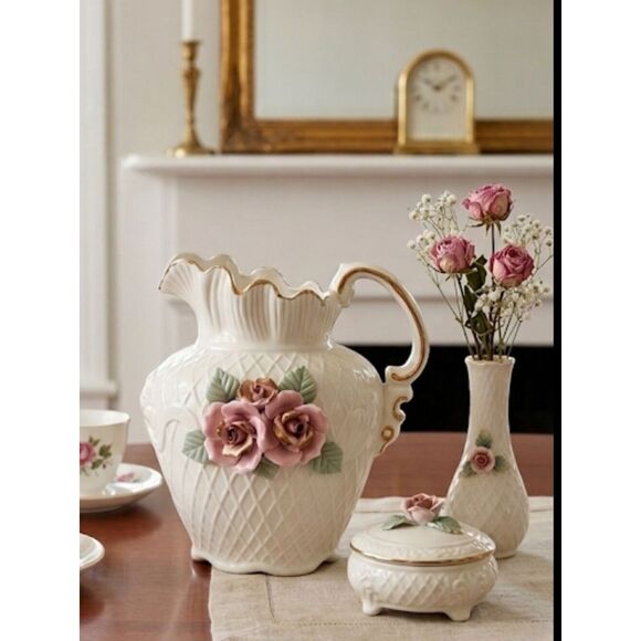 No Brand Other - Pitcher Lattice 3D Roses Gold Trim
